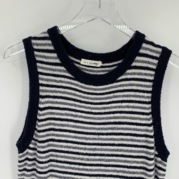 Rag & Bone Lindsay navy blue white stripe terry shift dress sleeveless Medium - Picture 3 of 7